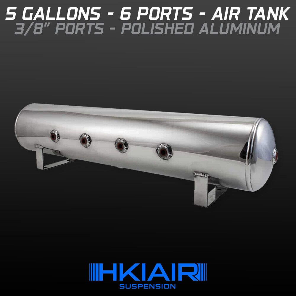 5 Gallons - 6 Ports Polished Aluminum Air Tank - HKI Air Suspension