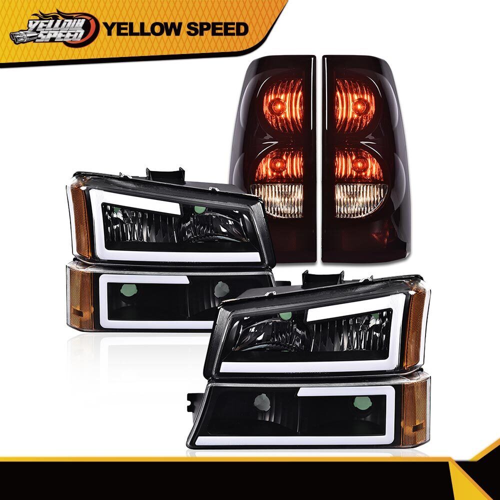 FIT FOR 03-07 SILVERADO 1500-3500 BLACK/CLEAR LED DRL HEADLIGHTS + TAIL LIGHTS