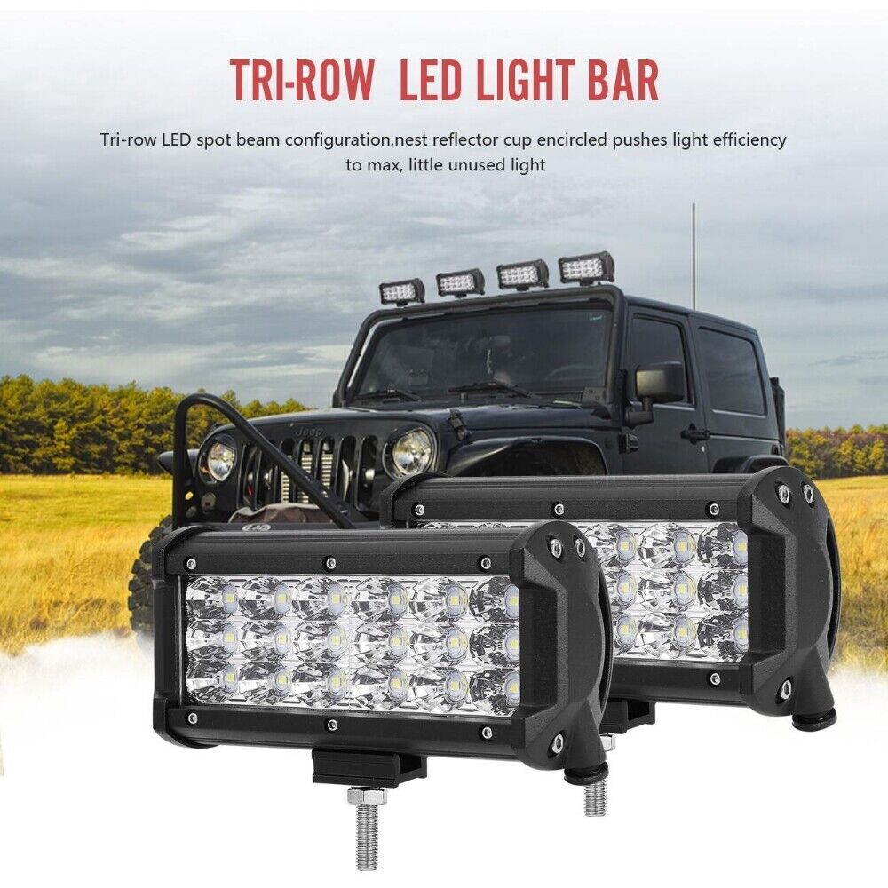 2X Tri-Row 7Inch 180W  Led Work Light Bar SPOT Offroad Driving 4WD Truck 6\