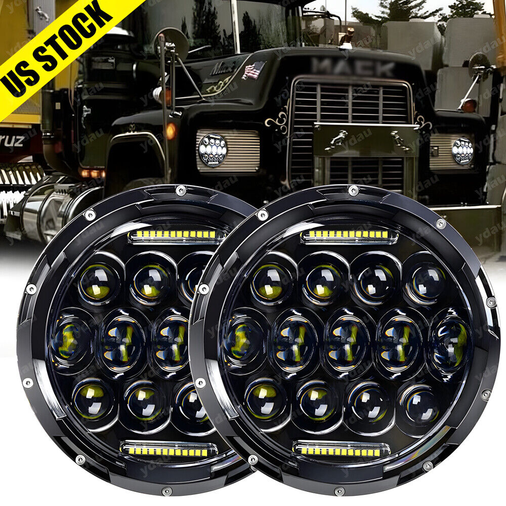 2pcs 7\'\'Inch Round LED Headlights Sealed Hi/Lo Beam with DRL For Mack R Series