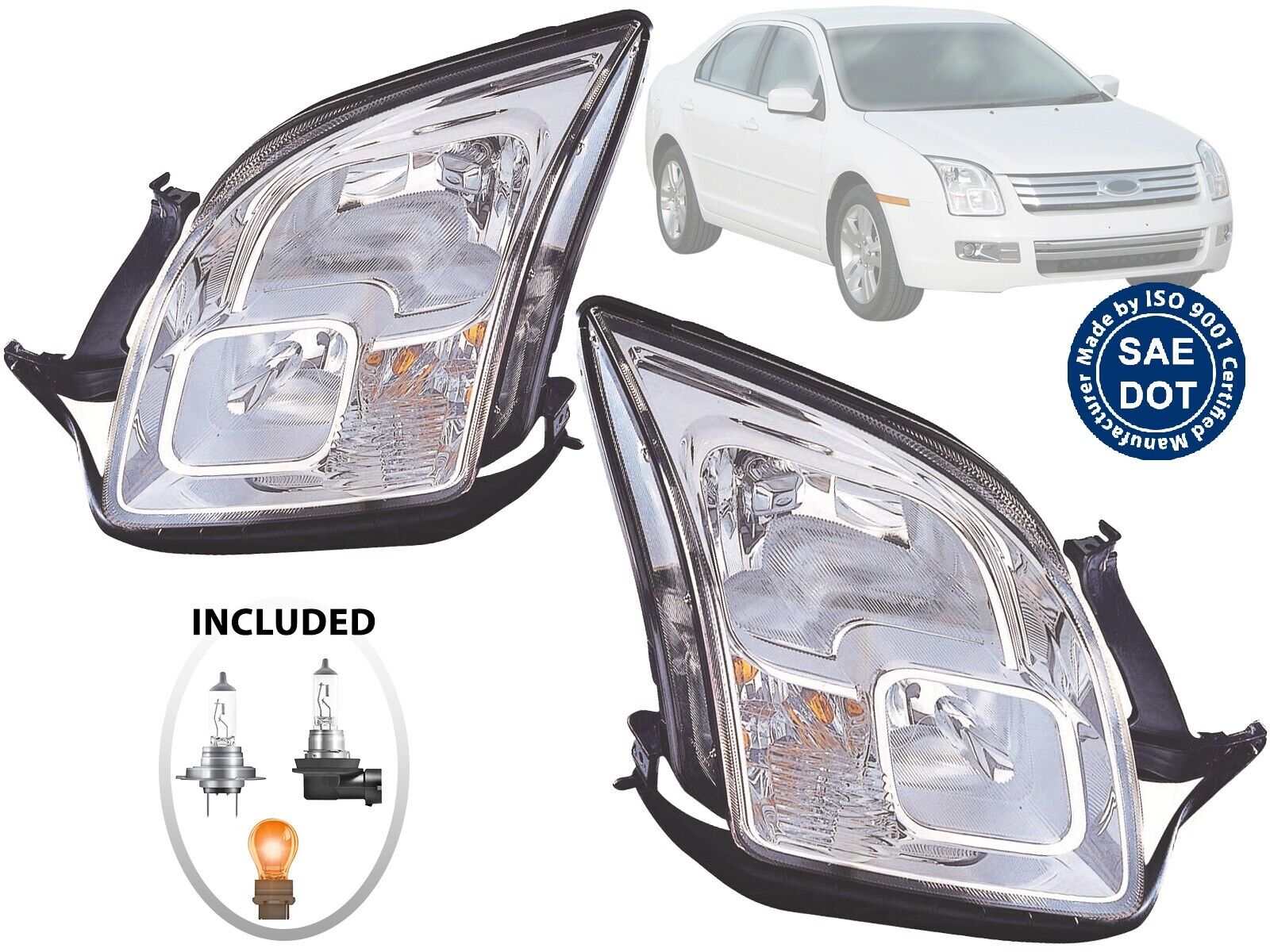 For 2006-2009 Ford Fusion Headlight Pair of Passenger and Driver Side With Bulbs