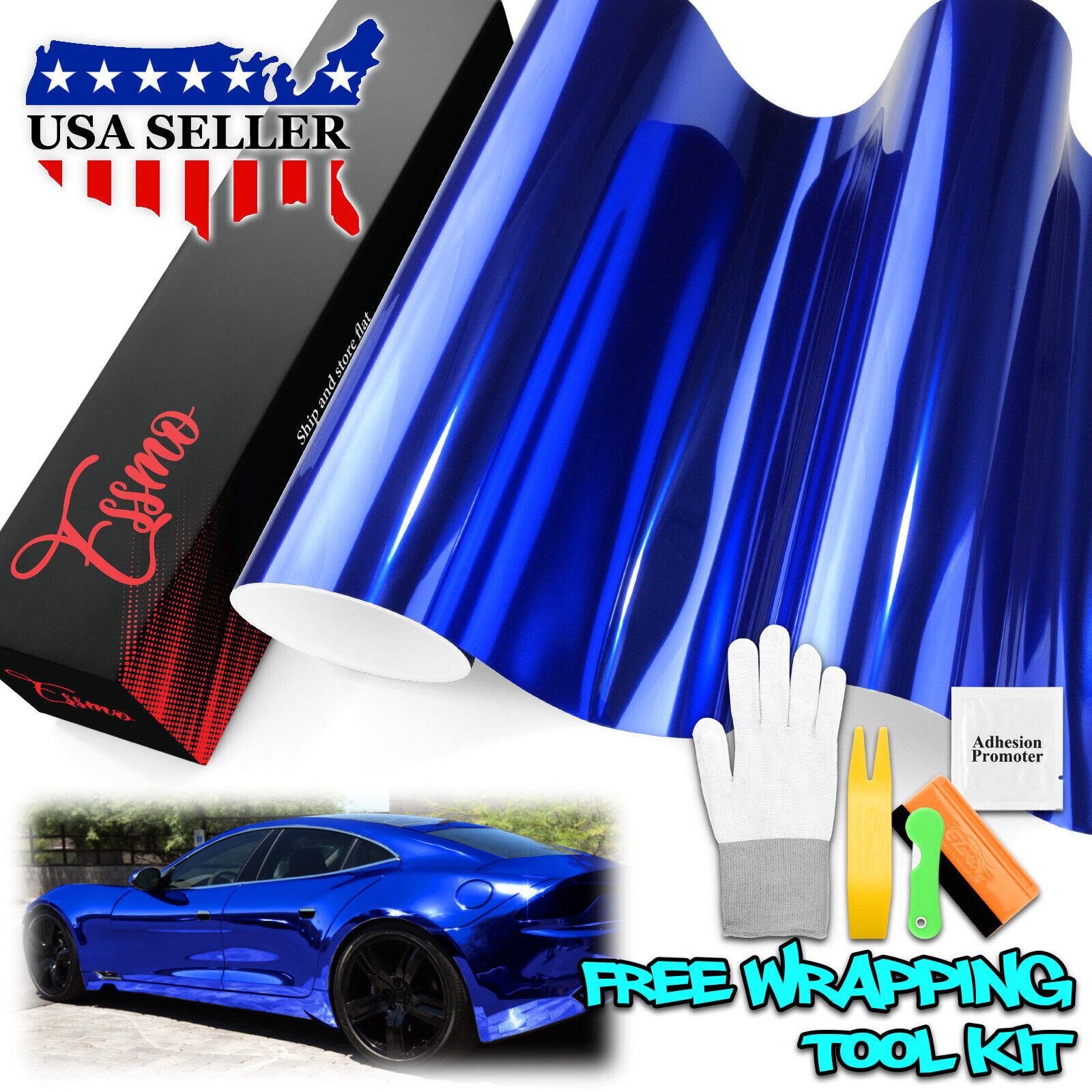 ESSMO PET Super Chrome Stretch Royal Blue Vehicle Vinyl Wrap Decal Sticker Sheet