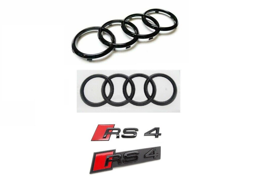 Audi RS4 8W Audi Rings Front Rear And Emblems Type Designation Black Genuine New
