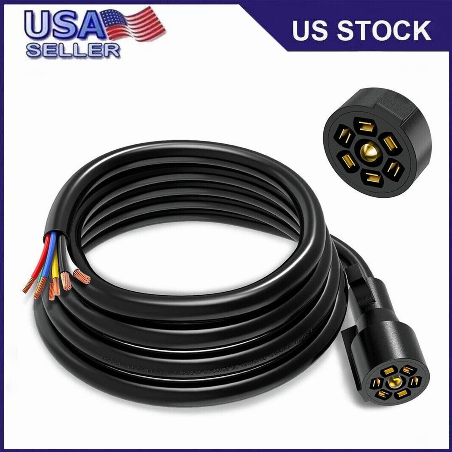 7 Way RV Trailer Plug Wire Connector Inline 8 Feet Cord 7 Pin Inline Harness Kit