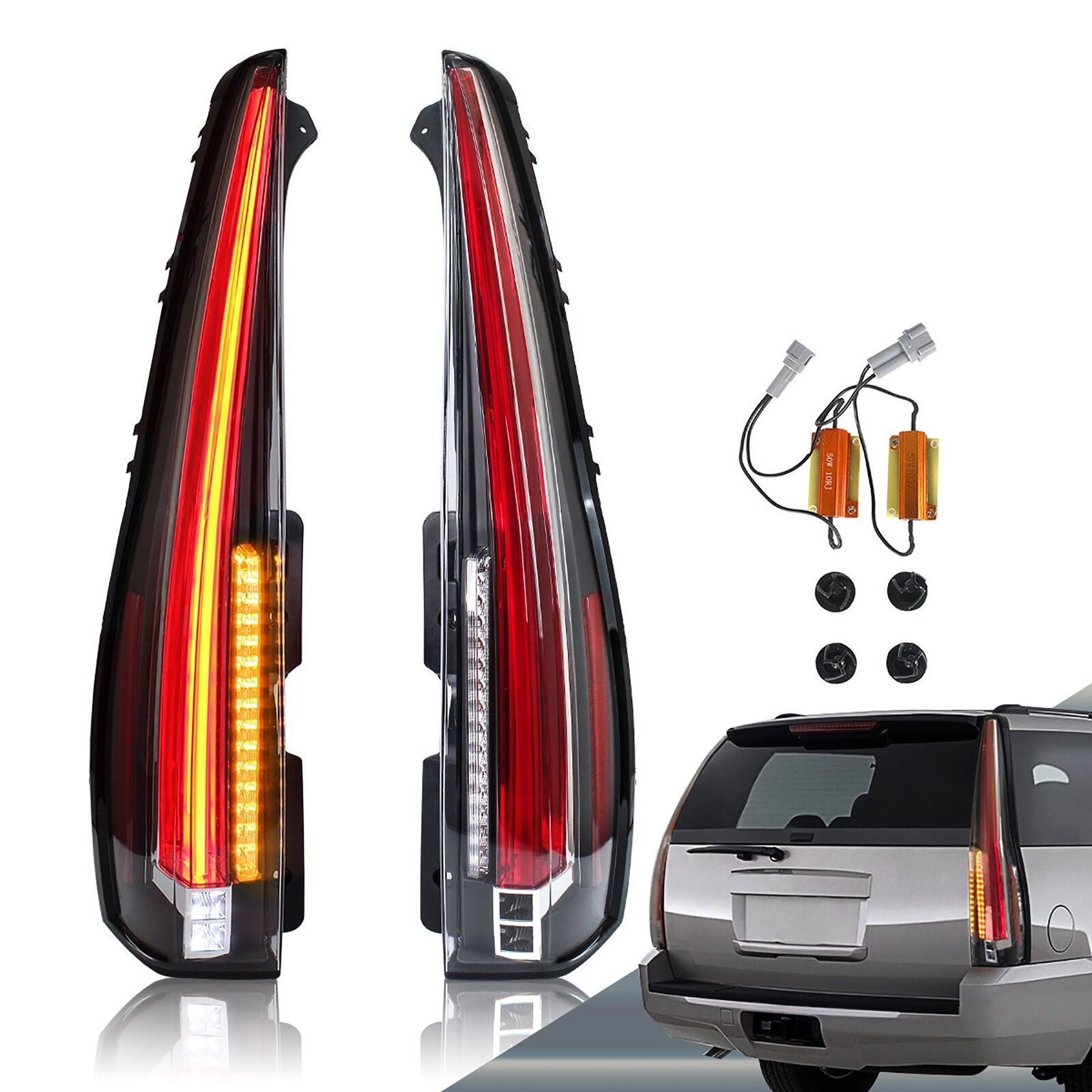 LED Rear Tail Lights For 2007-2014 GMC Yukon Chevrolet Tahoe Suburban Clear Lens