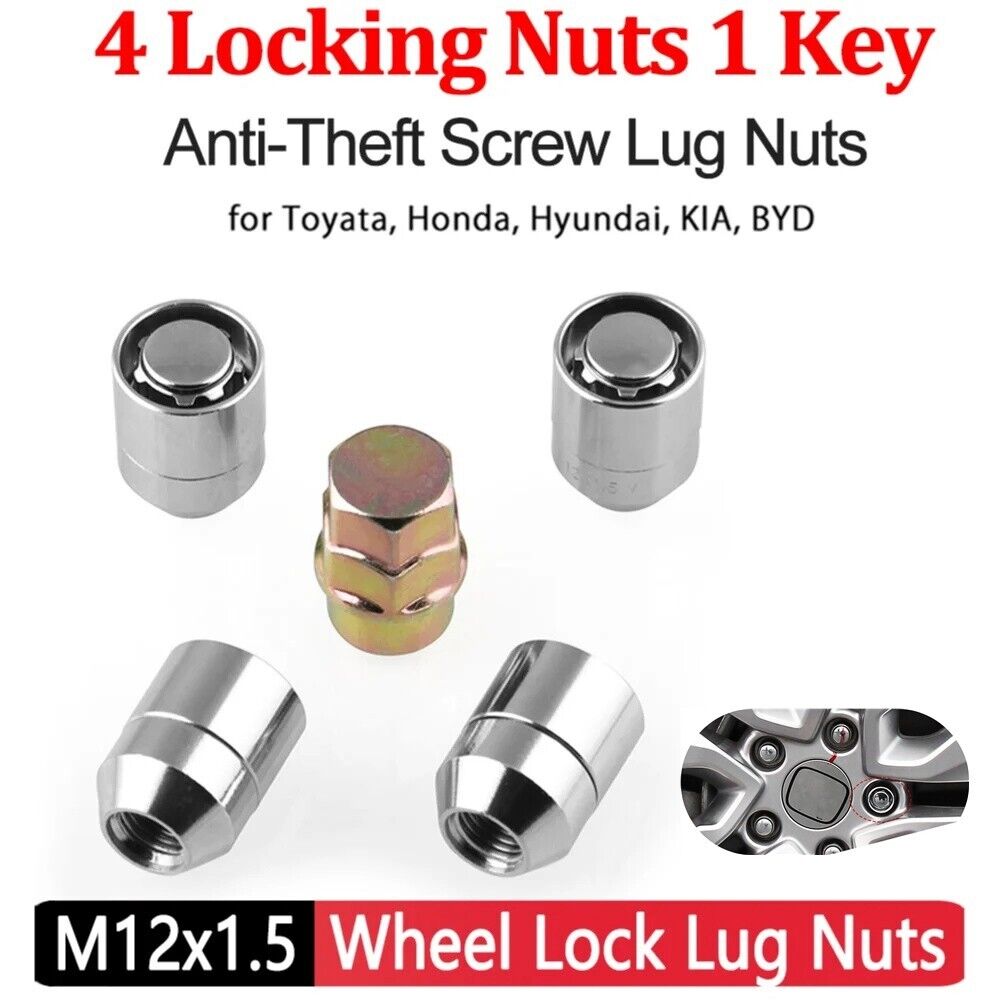 Universal M12x1.5 Wheel Alloy Security Lock Lug Nuts 4 Anti Theft Lock Nuts+Key