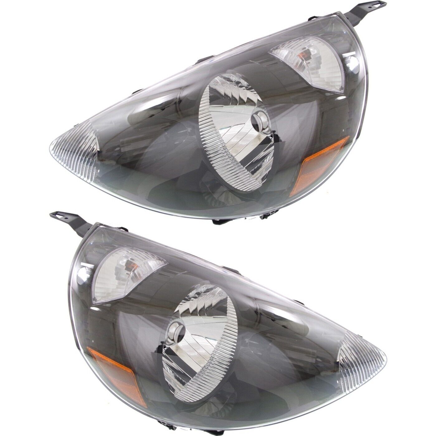 Headlight Set For 2007-2008 Honda Fit Left and Right Black Housing With Bulb 2Pc