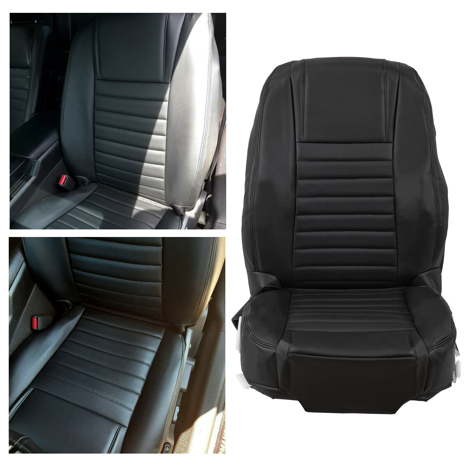 For 2005-2009 Ford Mustang Driver Bottom-Top Black Seat Cover Set Leather