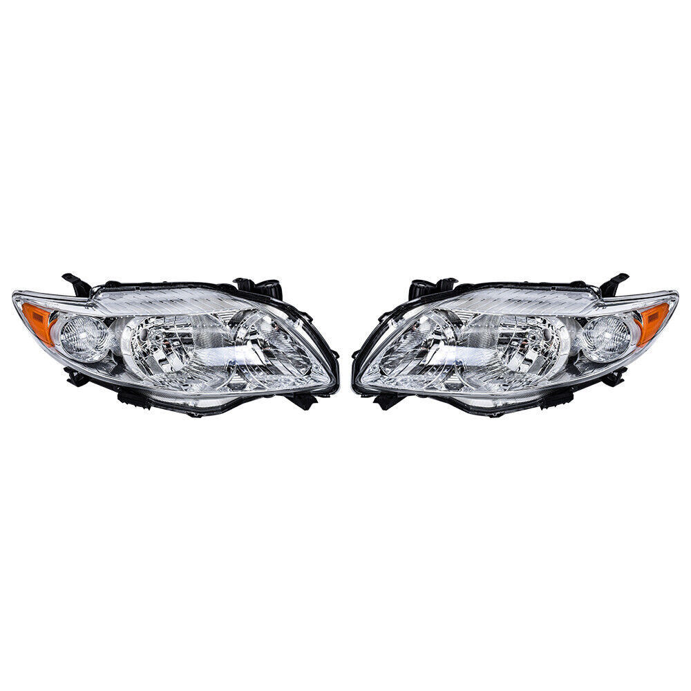 Silscvtt Headlights For 2009-2010 Toyota Corolla 4Door Halogen Chrome Left&Right
