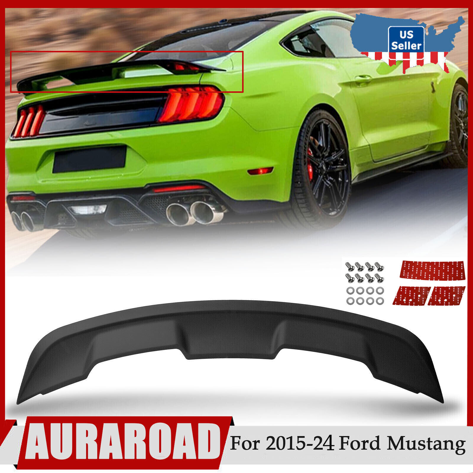 For Ford Mustang 2015-2024 GT350 GT500 2Dr Style Matte Black Trunk Spoiler Wing