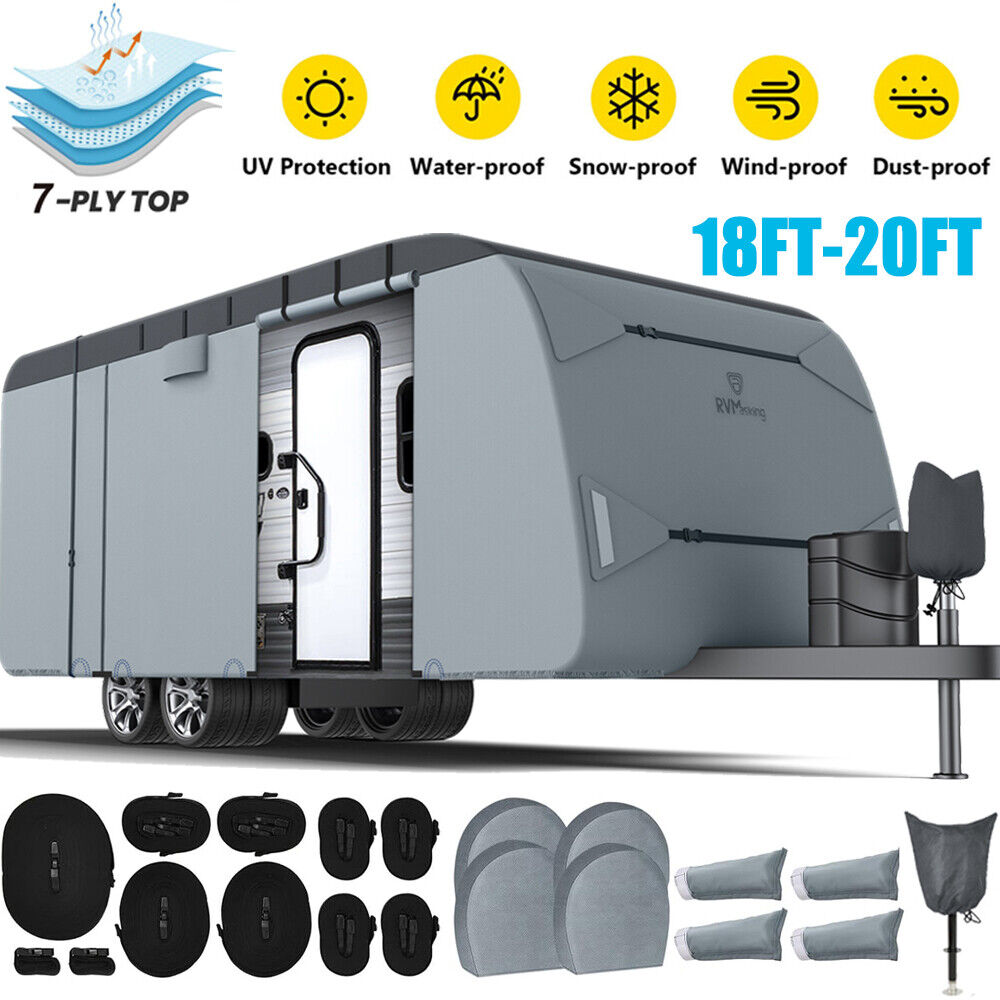 RVMasking 7 ply Travel Trailer RV Cover 18-26\' Waterproof Windproof Camper Cover