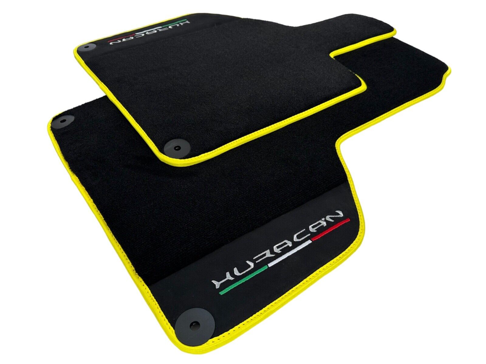 Black Floor Mats For Lamborghini Huracan With Alcantara Leather With Yellow Trim