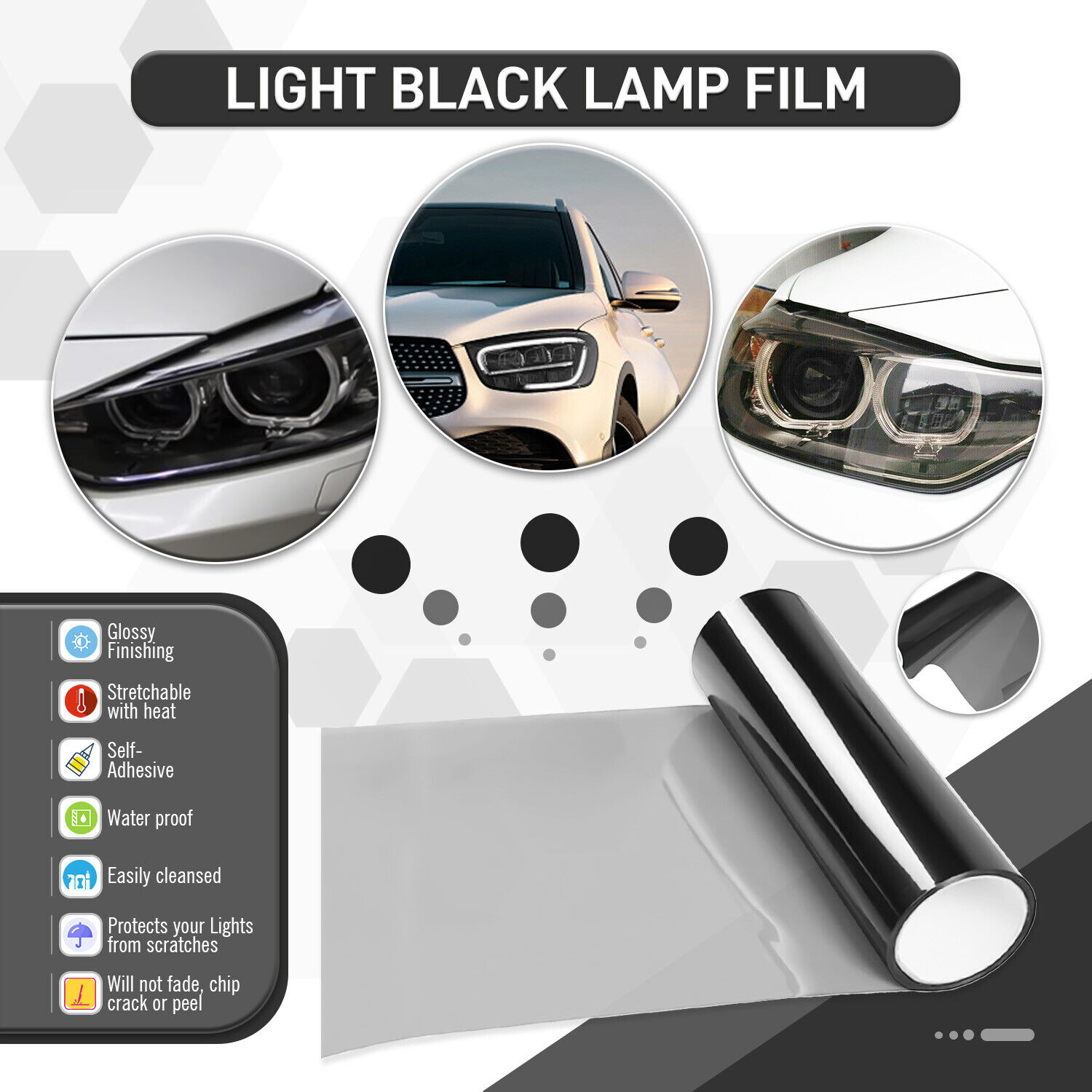 8 Colors Gloss Dark Black Smoke Headlight Taillight Fog Light Tint Film Vinyl