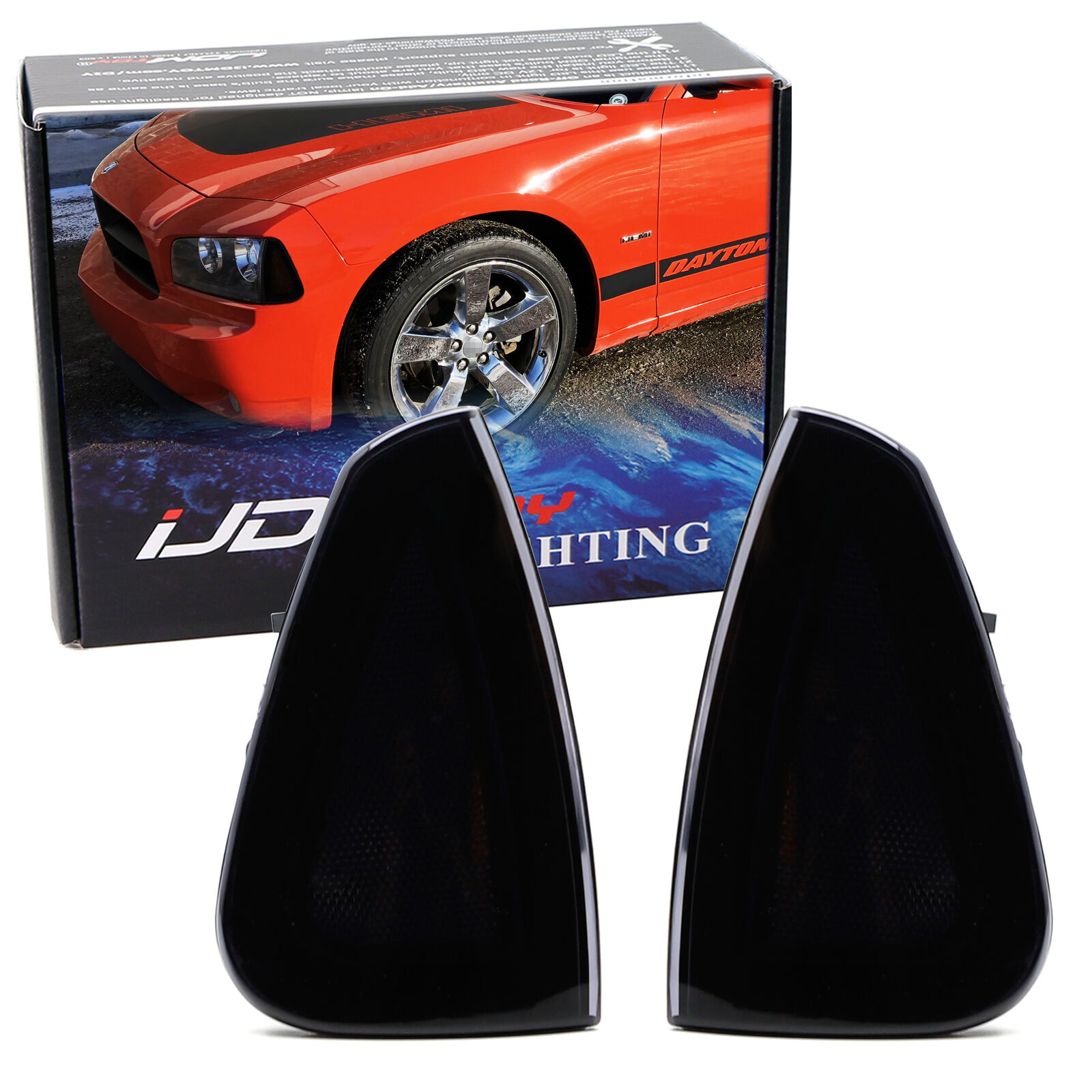 Black-Out Smoked Lens Headlight Corner Side Marker Lamps For 06-10 Dodge Charger