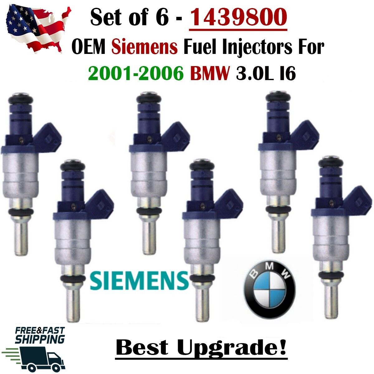 OEM Siemens x6  Best Upgrade  Fuel Injectors for 2001-2006 BMW 3.0L V6 #1439800