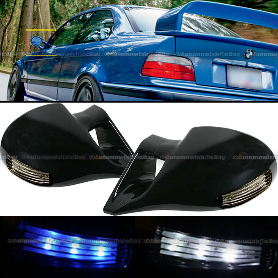 For 90-93 Honda Accord 4DR M-3 Style LED Signal Manual Glossy Black Side Mirror