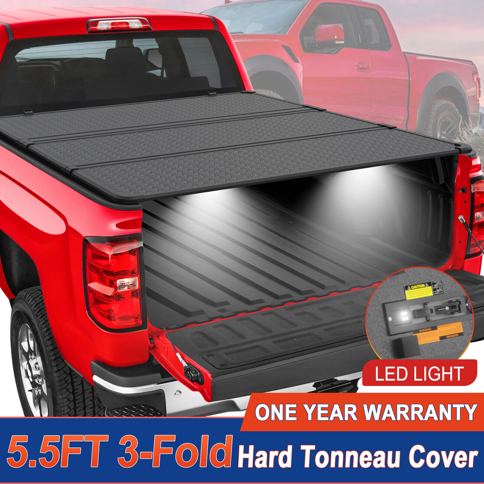 5.5FT Hard Solid Truck Bed Tonneau Cover For 2014-2024 Toyota Tundra 3-Fold