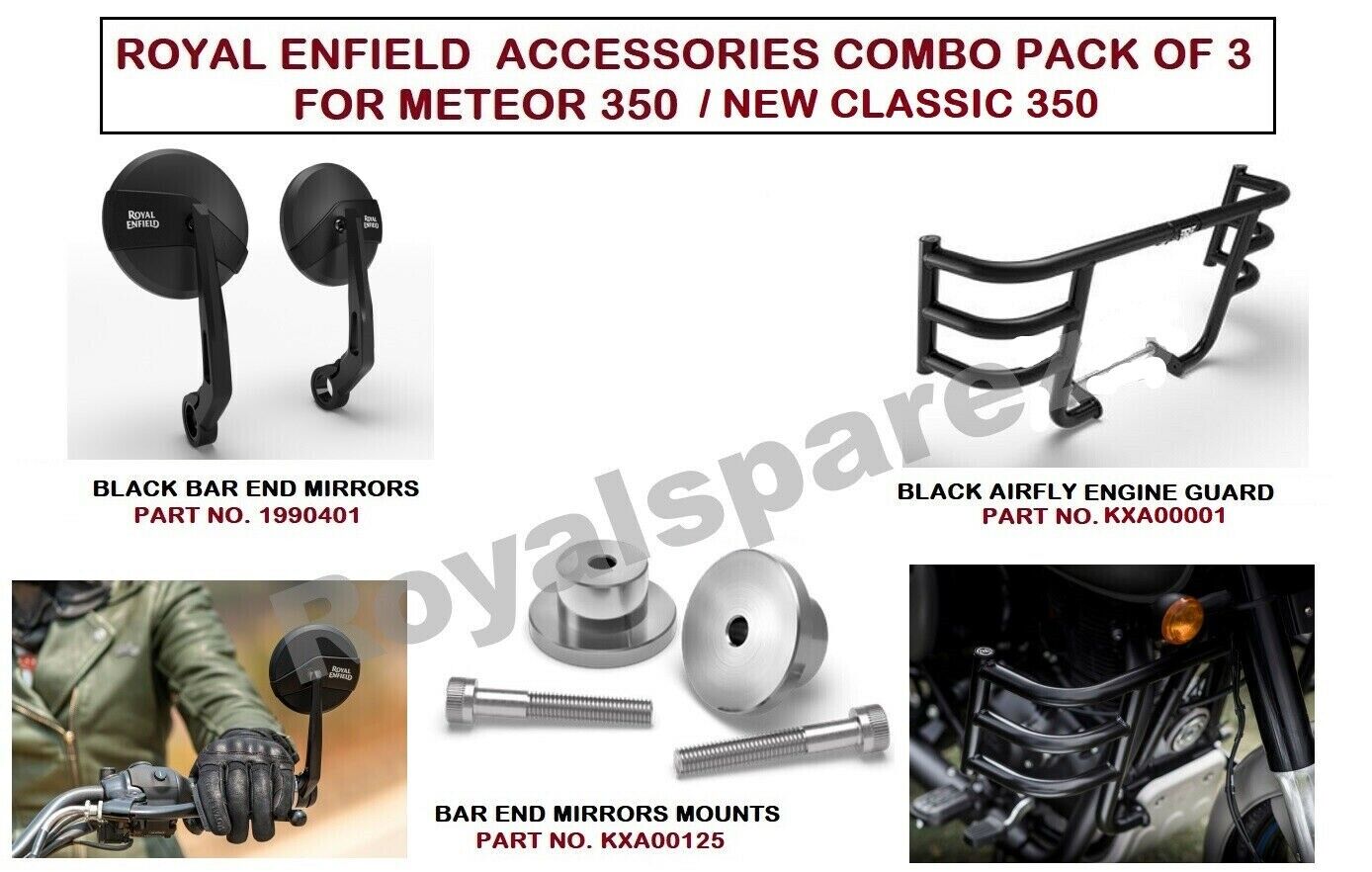 ACCESSORIES COMBO PACK OF 3 FITS ROYAL ENFIELD METEOR 350 / NEW CLASSIC 350