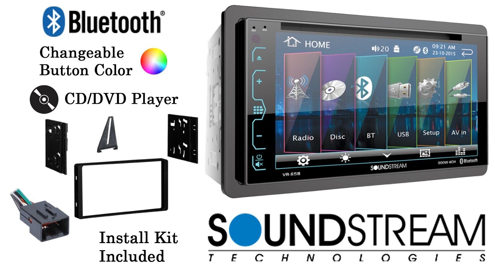 New Soundstream Double DIN Touchscreen CD/DVD Car Stereo W/ Complete Install Kit
