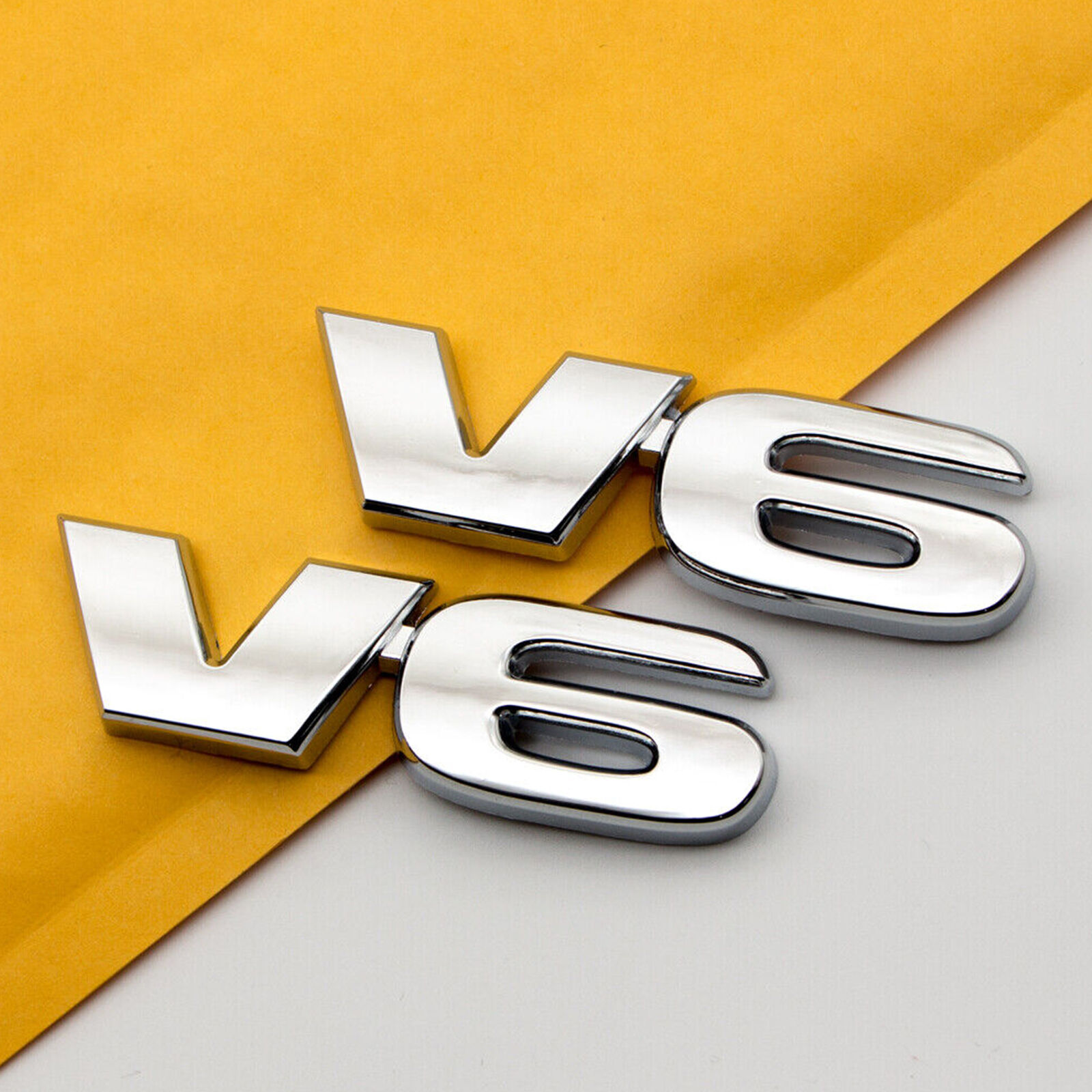 2pcs Silver Metal For V6 Logo Car Emblem Engine Sports Badge Sticker Decal Trims