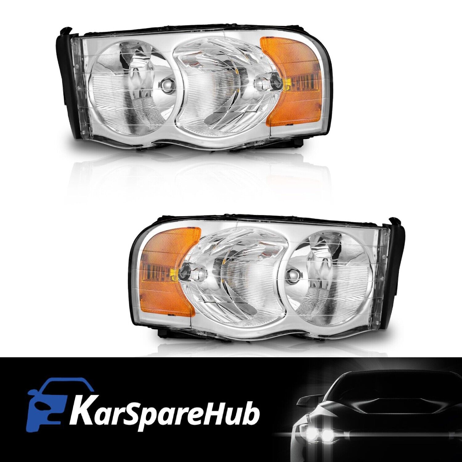 Headlights Assembly For 2002-2005 Dodge Ram 1500 2500 3500 Headlamps Left+Right
