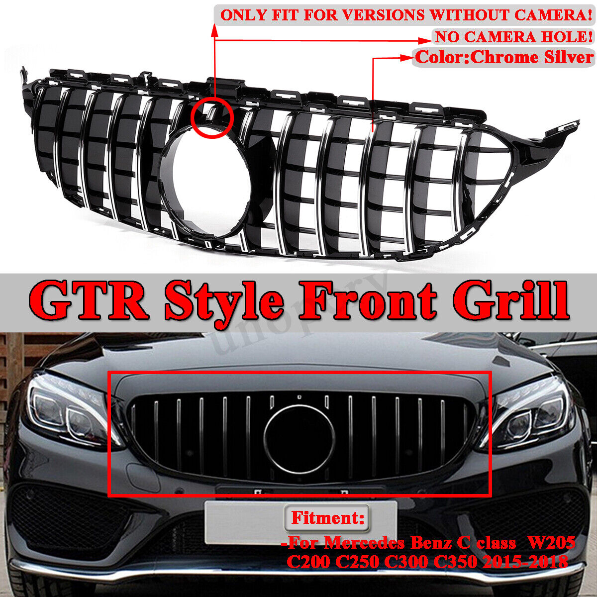 GT R AMG Style Grill Grille Front Bumper for Mercedes Benz W205 C250 C300 C400 