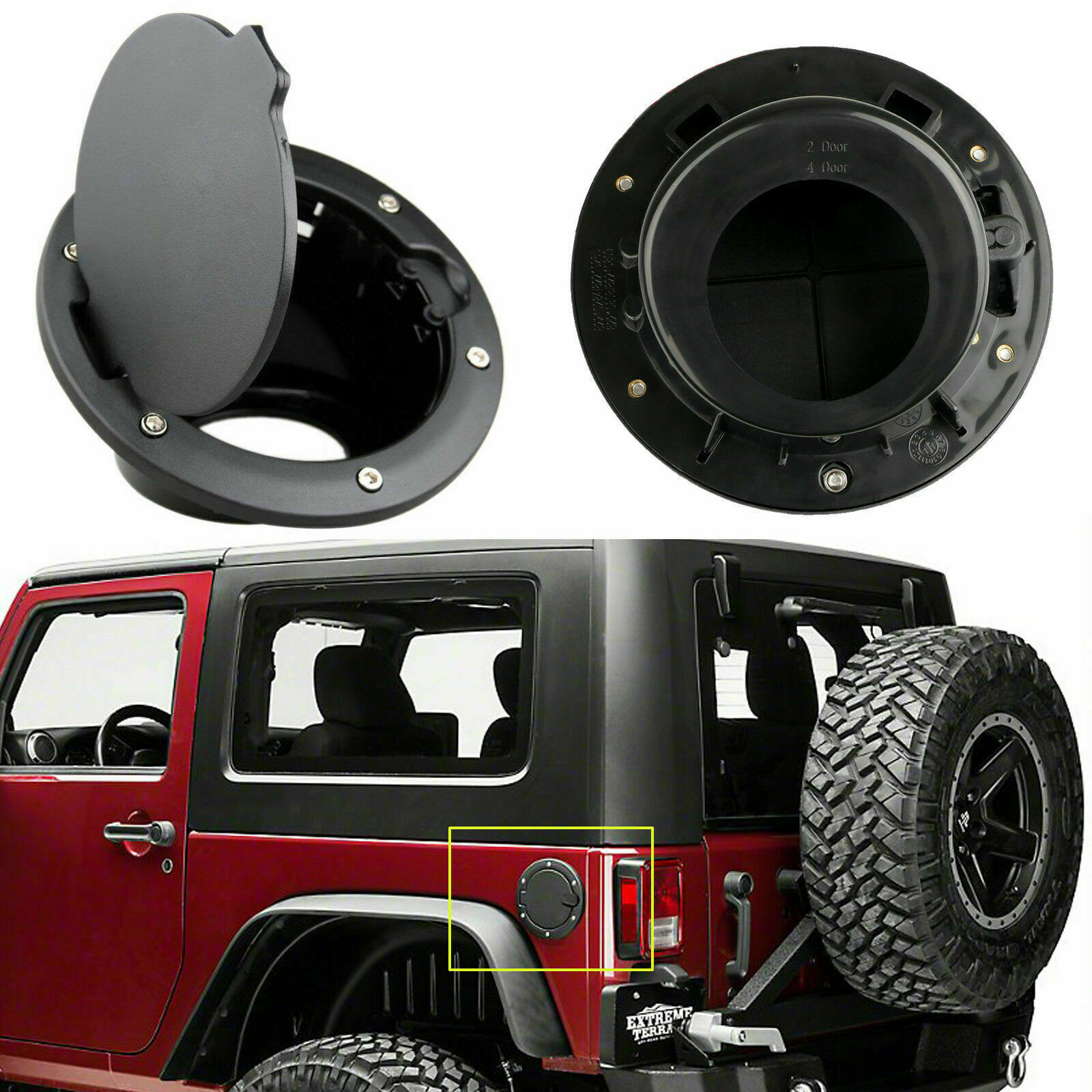 Black Metal + ABS Fuel Door Gas Cap Lid Cover For Jeep Wrangler JK 2007 - 2018