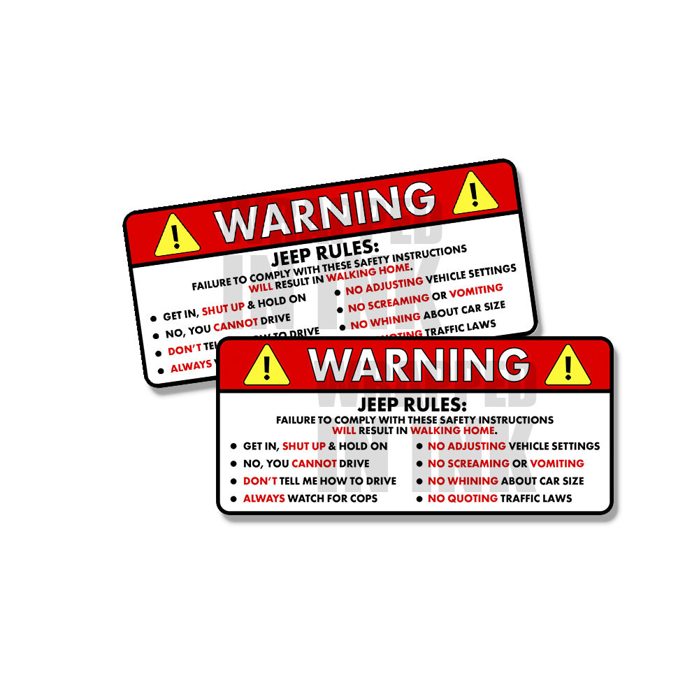 Jeep Rules Warning Safety Instructions Funny Adhesive Sticker Decal 2 PACK 5\