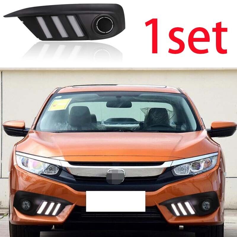 For Honda Civic 2016-2018 L&R Led DRL Turn Signal 3-Color Day Running Light Lamp