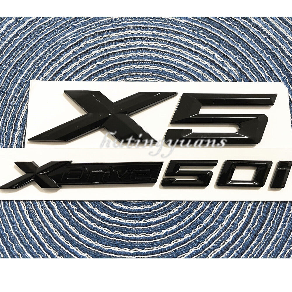 2X For X5 XDrive 50i Emblem Trunk Rear Glossy Black Badge 3D Sport Sticker