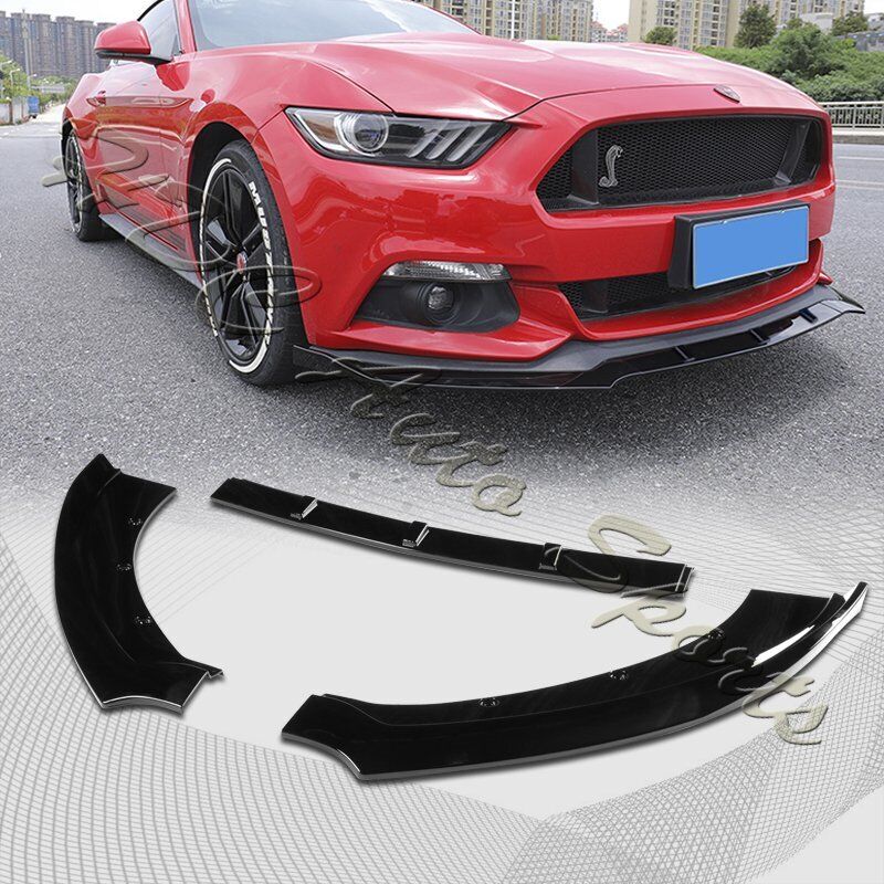 For 2015-2017 Ford Mustang Painted Black Front Bumper Body Kit Spoiler Lip 3PCS