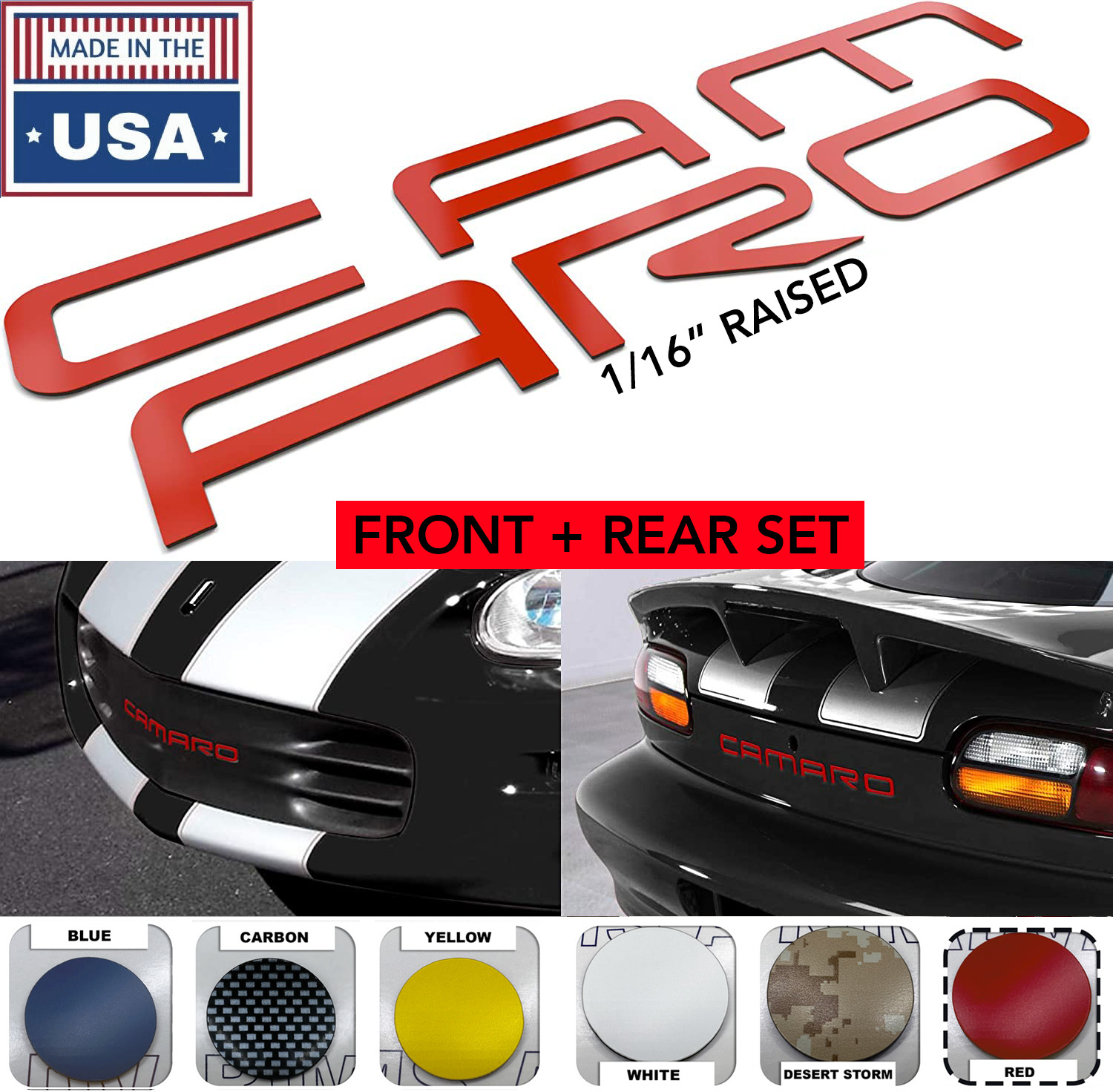 RED FRONT+REAR LETTERS INSERTS FOR CAMARO 1992-2002 NOT DECALS