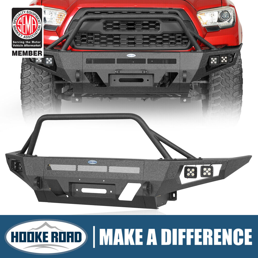 Hooke Road Front Bumper w/Winch Plate Bull Bar Fit Toyota Tacoma 3rd Gen 16-23