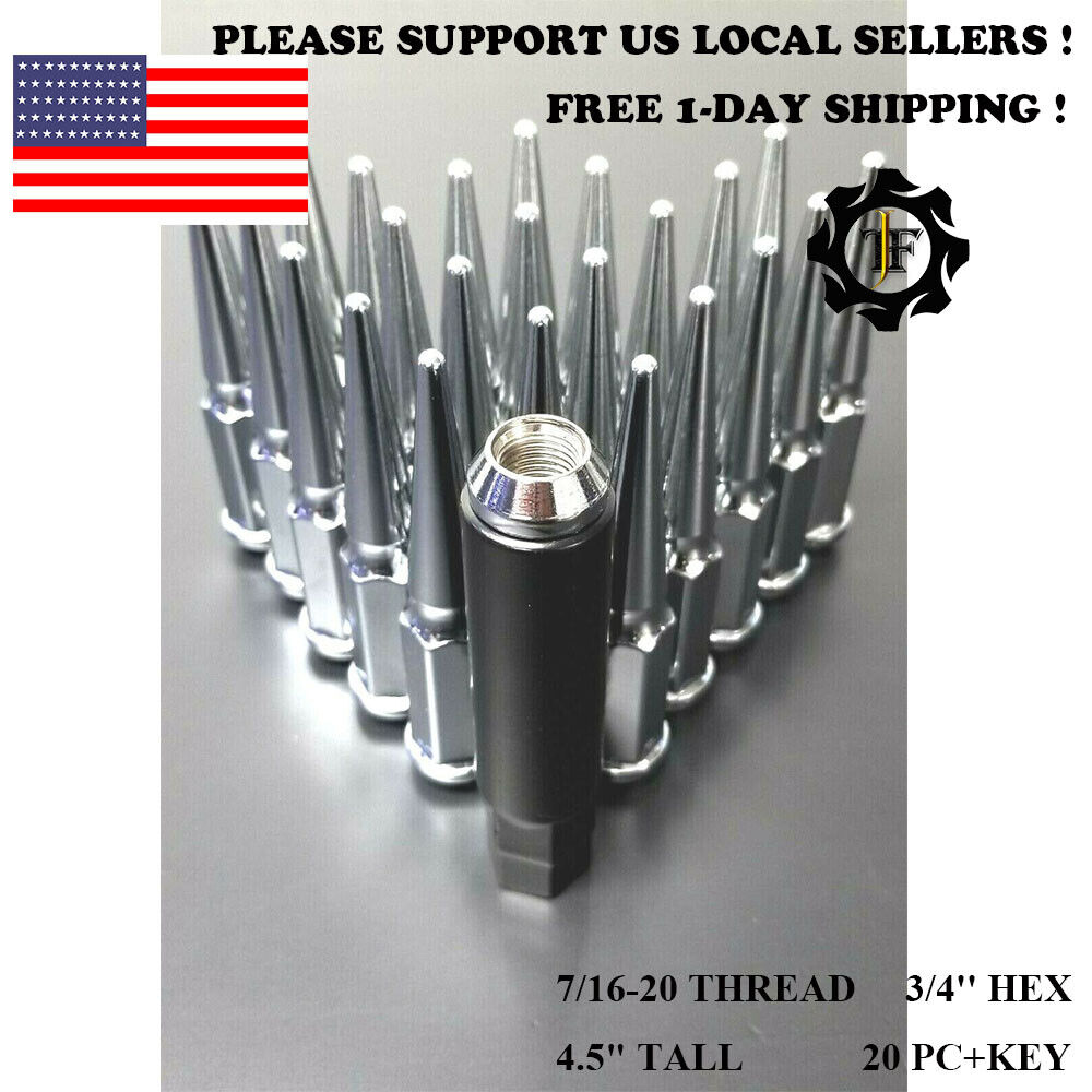 20PC+KEY 7/16-20 FOR CLASSIC CHEVROLET CHROME CONICAL SEAT SPIKE WHEEL LUG NUT