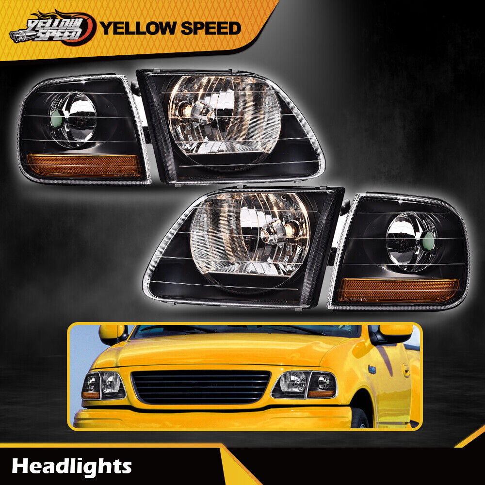 Lightning Style Headlights & Corner Parking Lights Black Fit For F150 Expedition