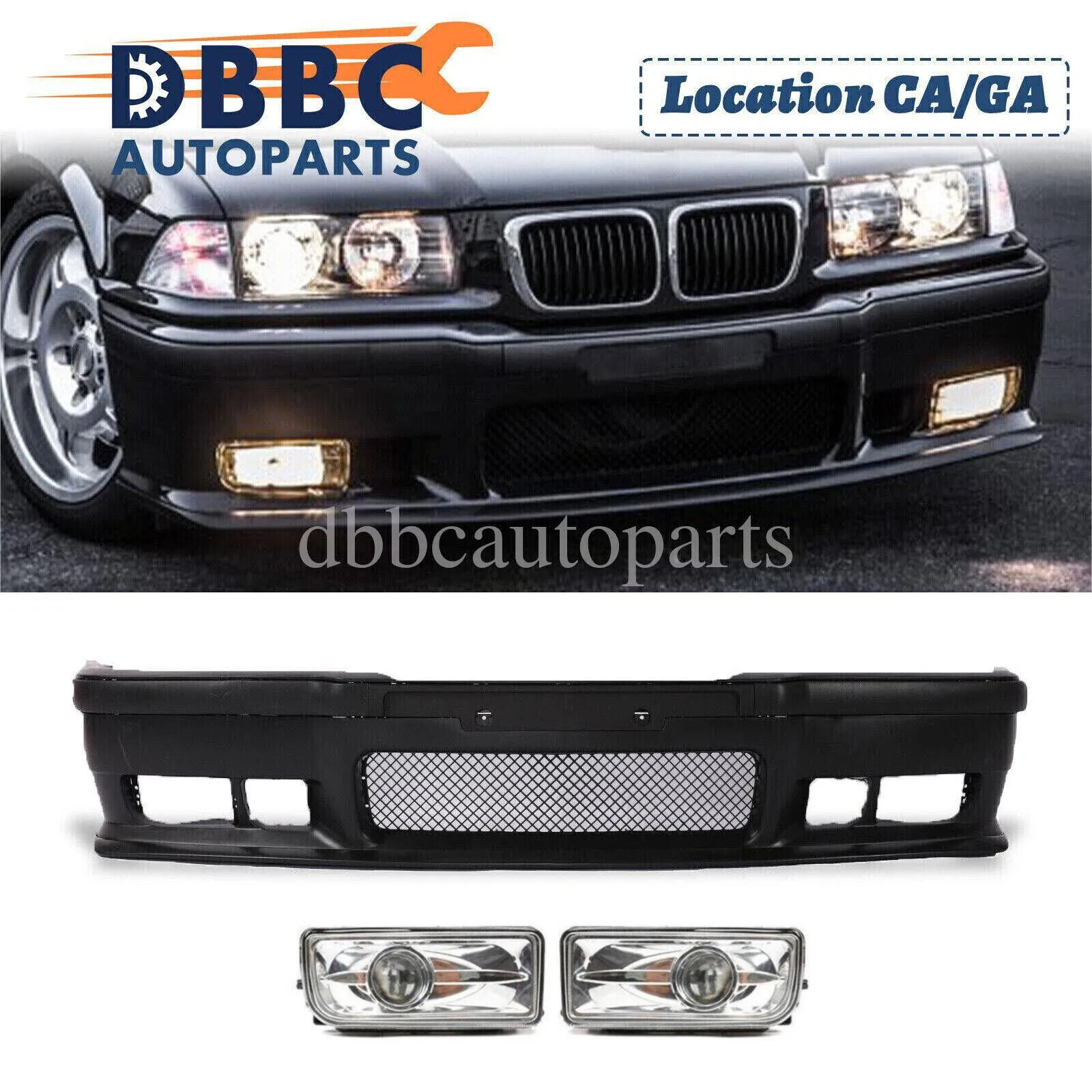 For 92-98 BMW E36 3-Series M3/M-Sport Style Front Bumper Cover w/FOG