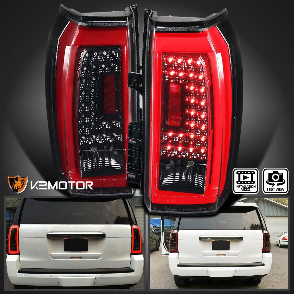 Jet Black Fits 2015-2020 GMC Yukon XL Denali LED Tail Lights Brake Lamps L+R