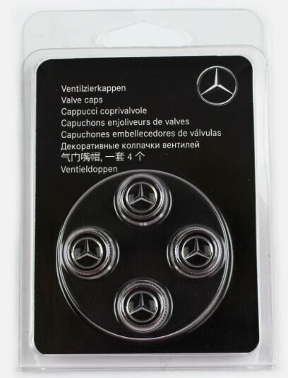 Mercedes Benz OEM Black Valve Stem Caps Cover Set (x4) OEM Q6408126