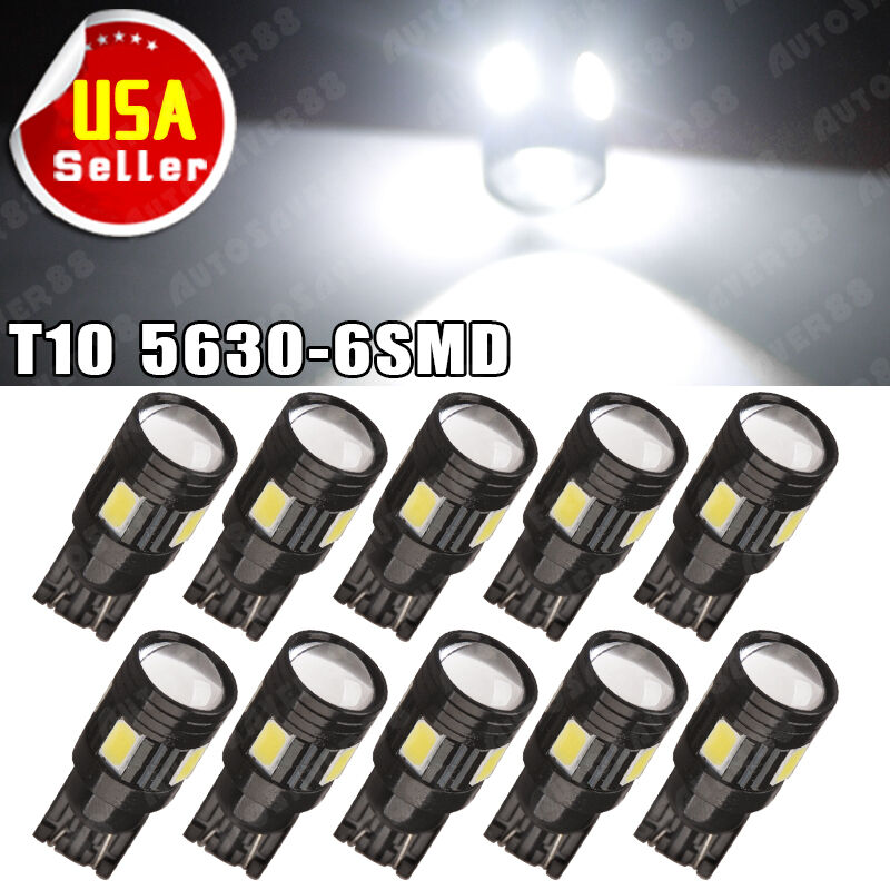 10X Xenon White T10 5630 SMD LED Bulbs Projector Lens Interior Light 168 W5W 194