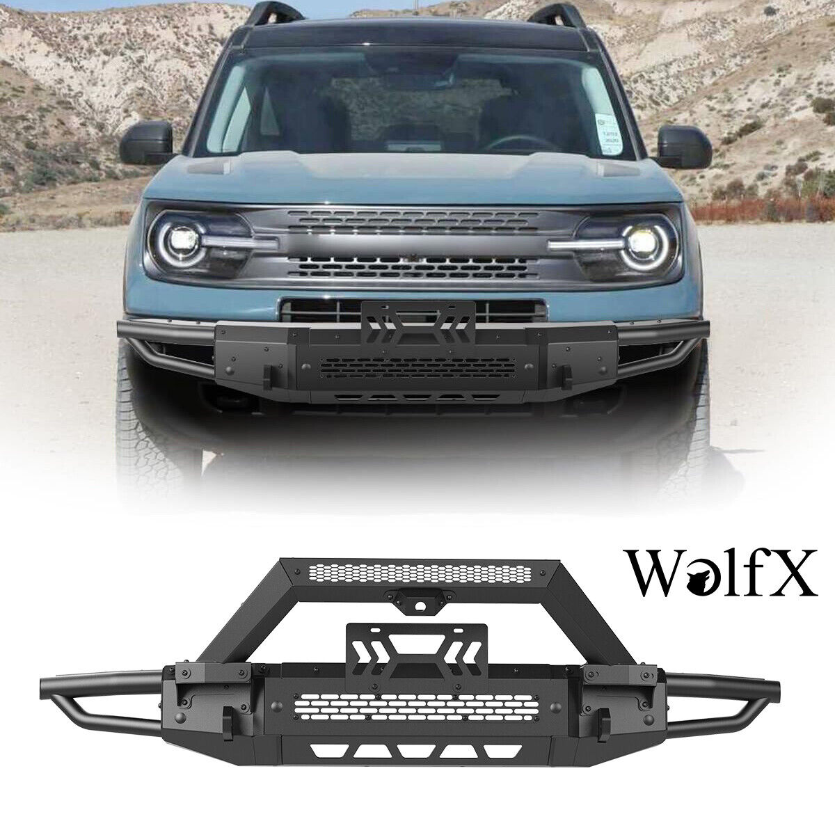 Textured Powder-Coated Steel Front Bumper Protector Fits 2021-2024 Ford Bronco