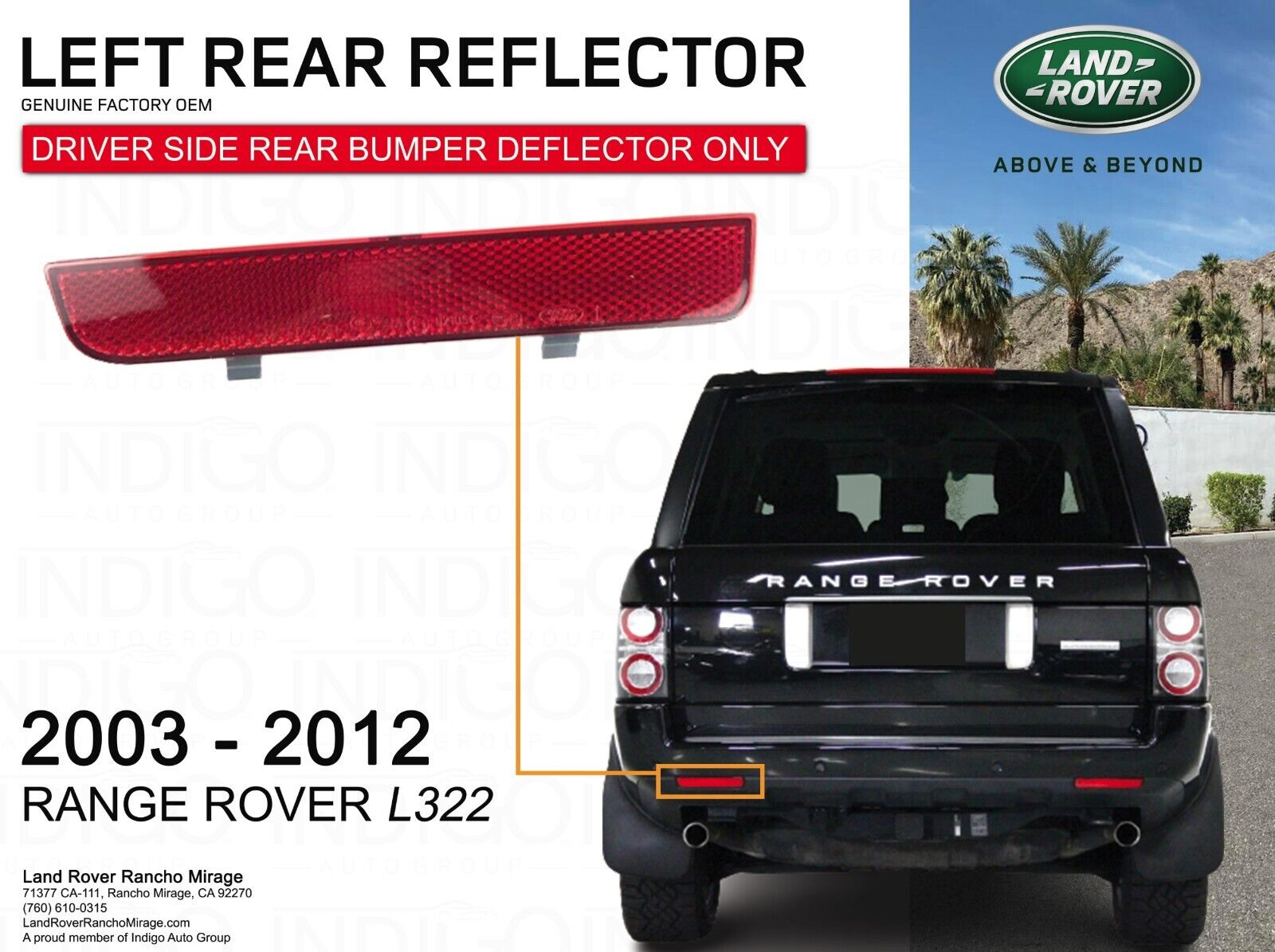2003-2012 Range Rover Left LH Rear Bumper Red Reflector Genuine OEM LR006349