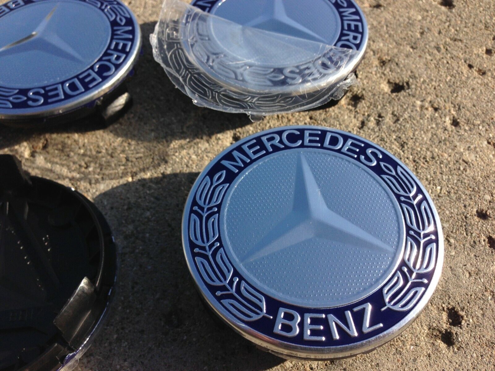 Set of 4 Mercedes Benz Center Caps Dark Blue 2.95 Inch/75mm Fits Most Models 