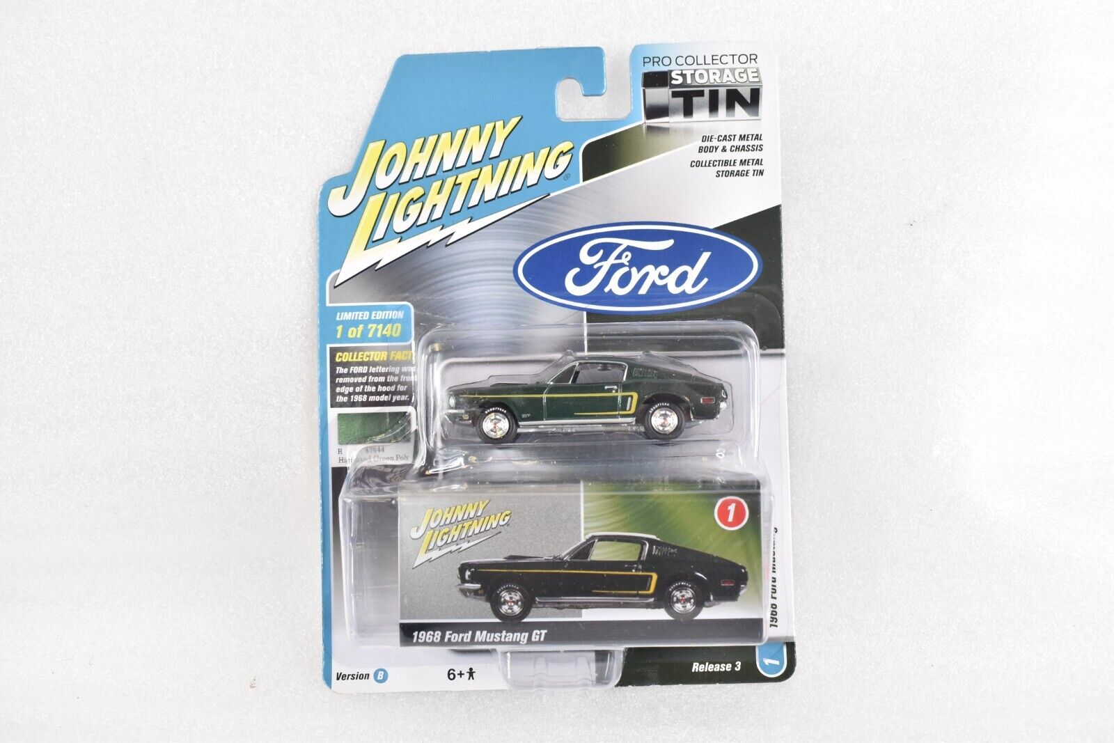 NEW 2021 Johnny Lightning STORAGE TIN 1968 FORD MUSTANG GT Release 3 VER B