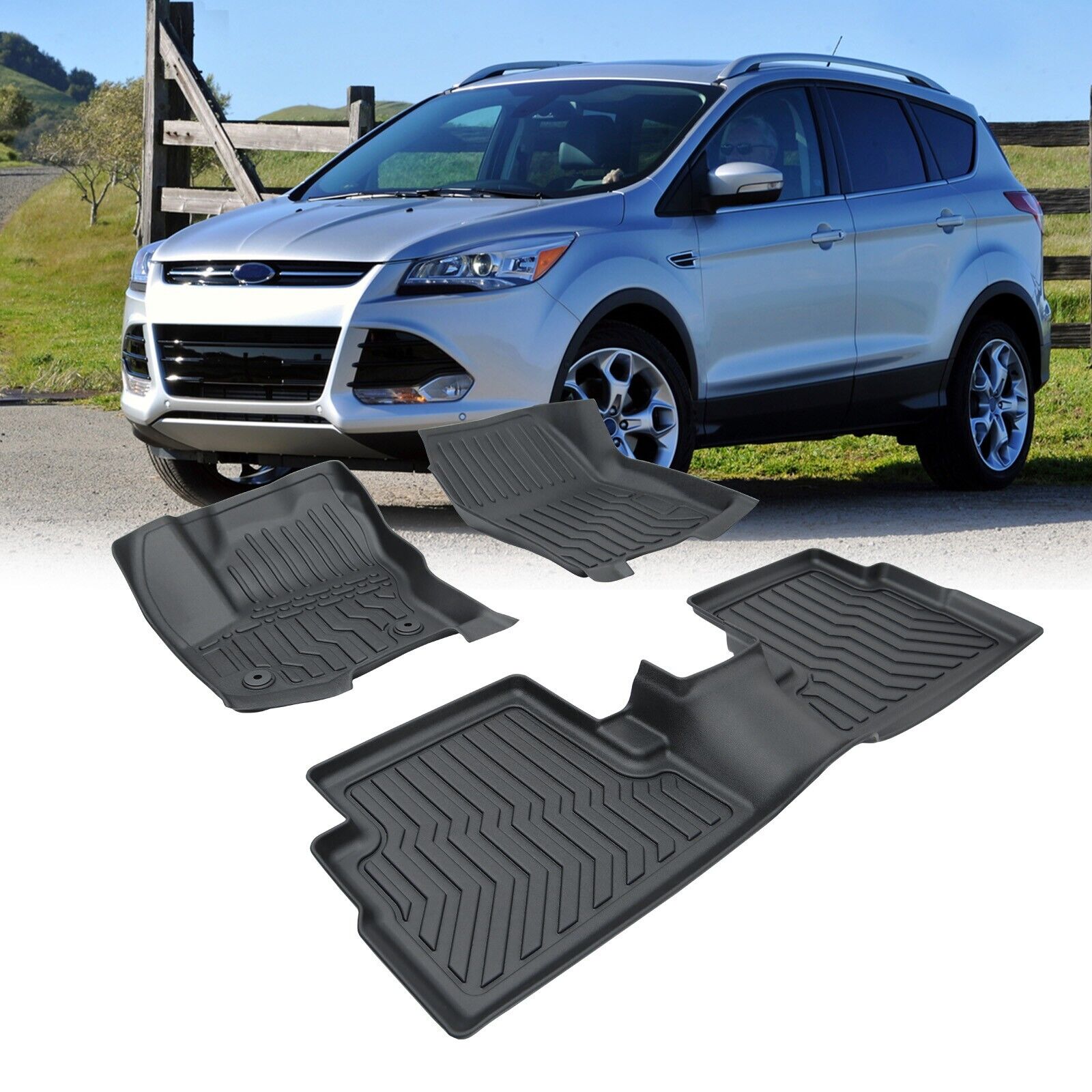 Rubber Floor Mats for 2013-2018 Ford C-Max 2013-2019 Ford Escape Car Liners 3pcs