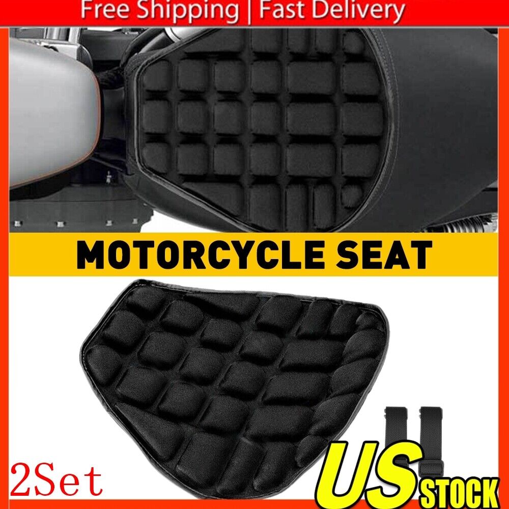 Black Lycra Comfort Gel Seat Cushion Cover Shock Absorb Pad For Motorcycle 2Set