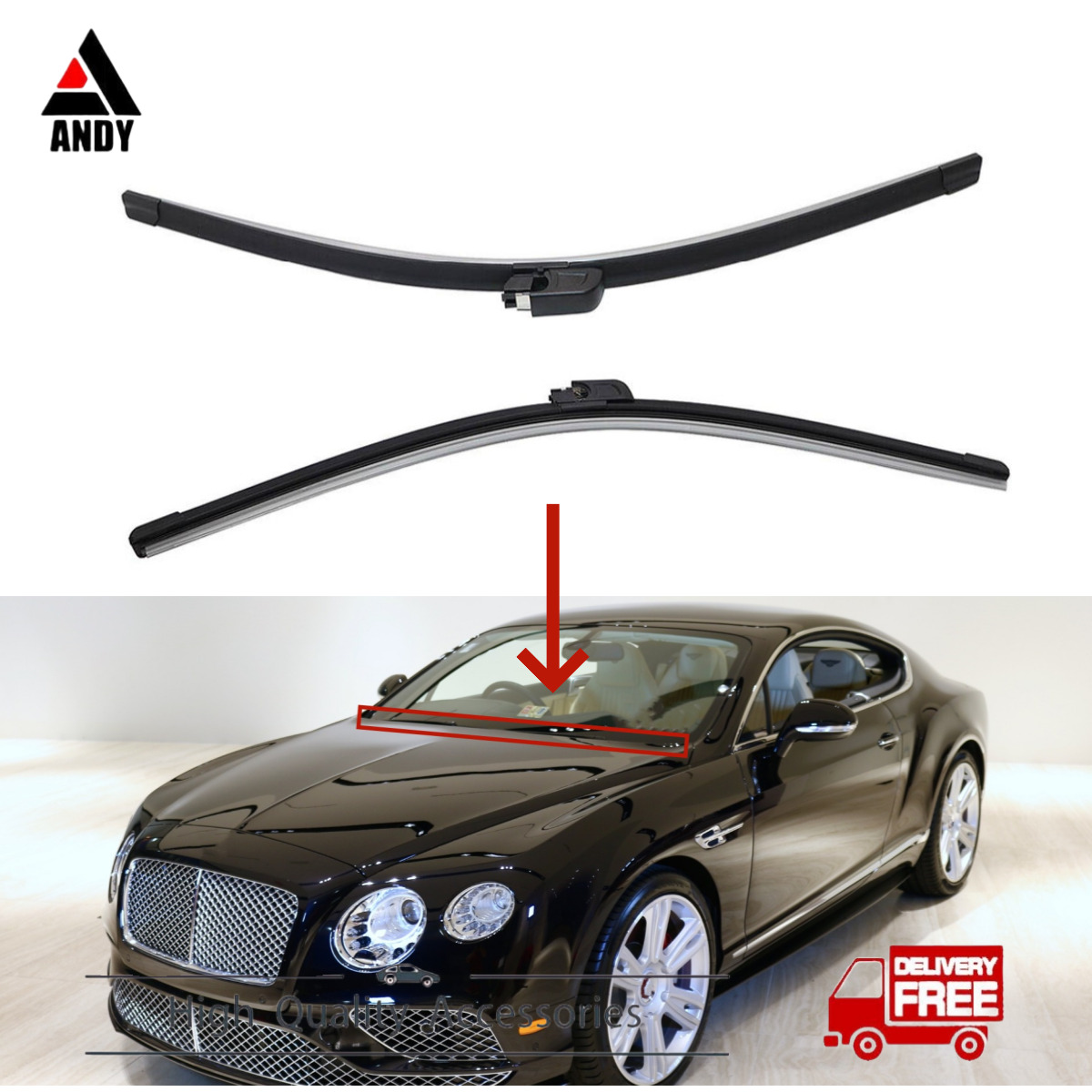 For 04-2017 Bentley Continental Gt, Gtc & Flying Spur Windshield Wiper Blade Set
