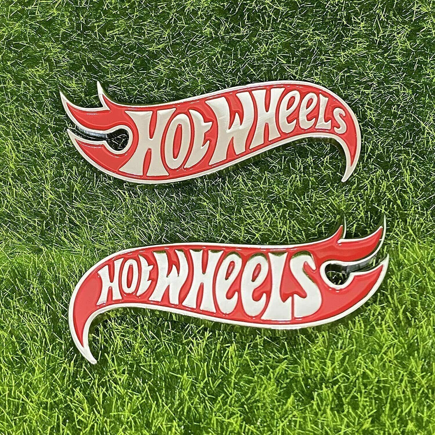 2PCS  3D Red Hot Wheels Edition Deck Side Fender Lid Emblems Badge Hotwheels