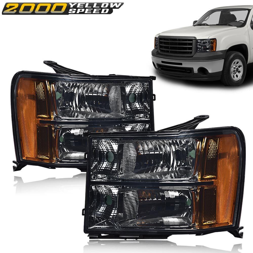 Smoked Lens Headlight Head Lamps Fit For 2007-2014 GMC Sierra 1500 2500 3500
