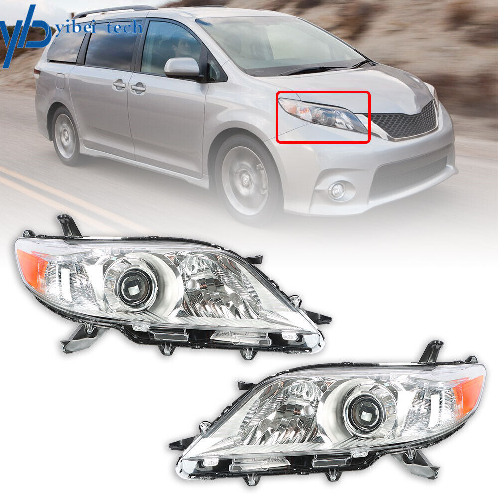Halogen Pair Headlights For 2011-2013 Toyota Sienna LH&RH Chrome Headlamps
