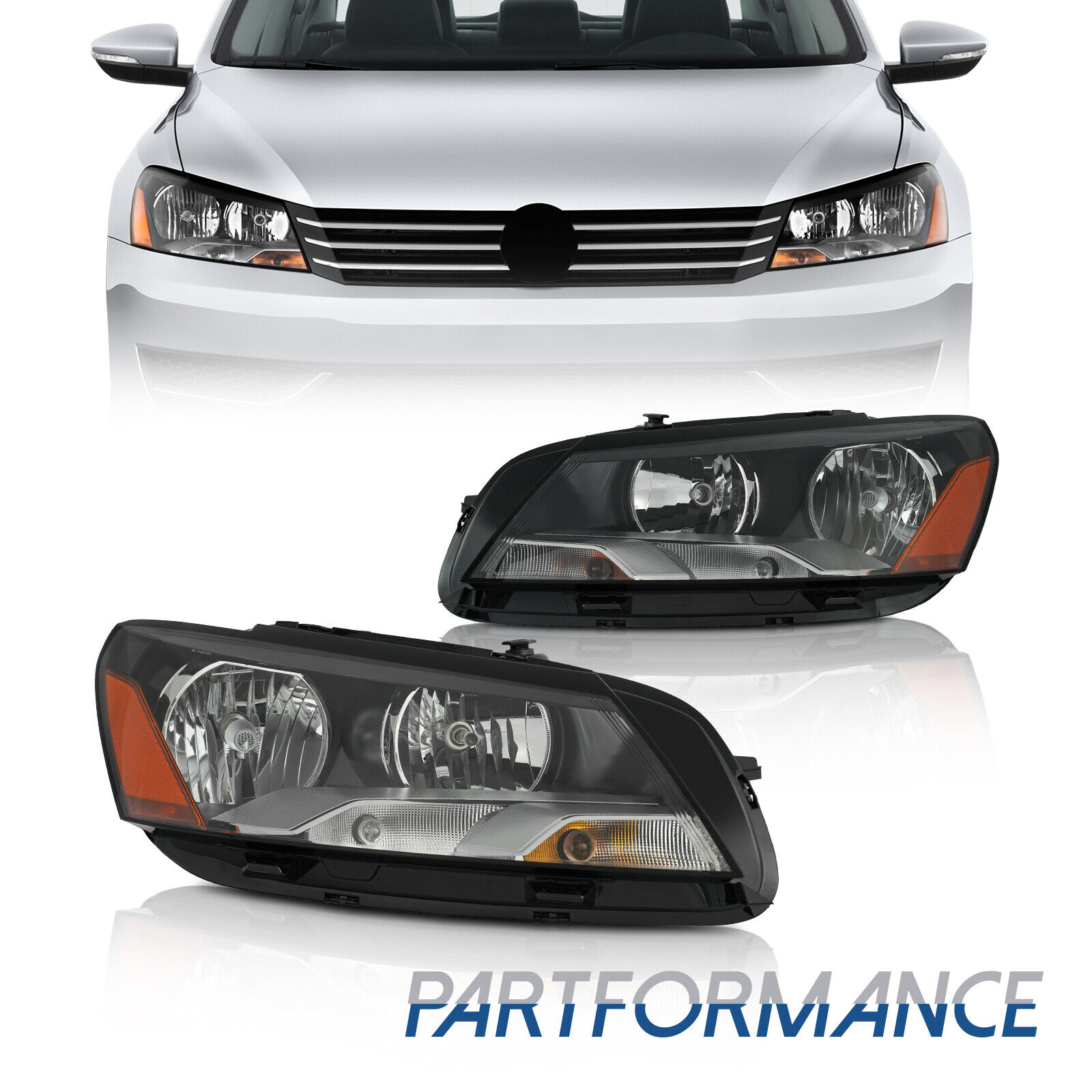 Pair Halogen Headlight w/ Bulb For Volkswagen Passat 2012 2013 2014 2015 LH & RH